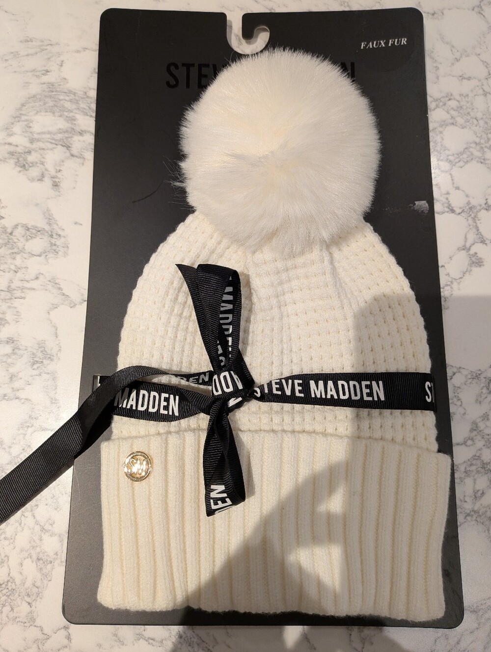 White Winter Hat With Pompom